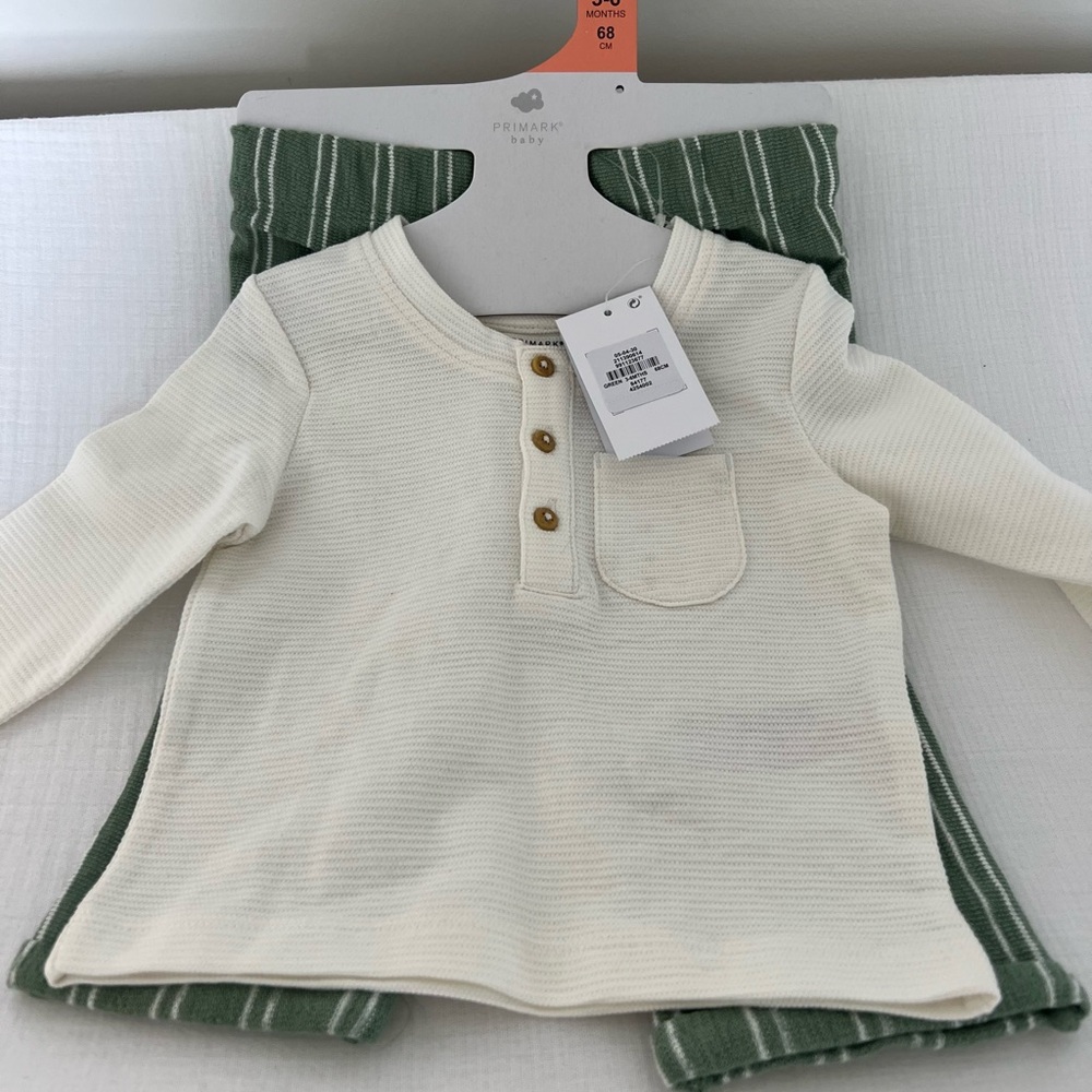Cream and Green Striped Top